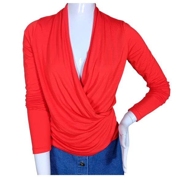 Banana Republic Threadsoft Top Size XS Red Faux Wrap Long Sleeve Drapped - Picture 1 of 7